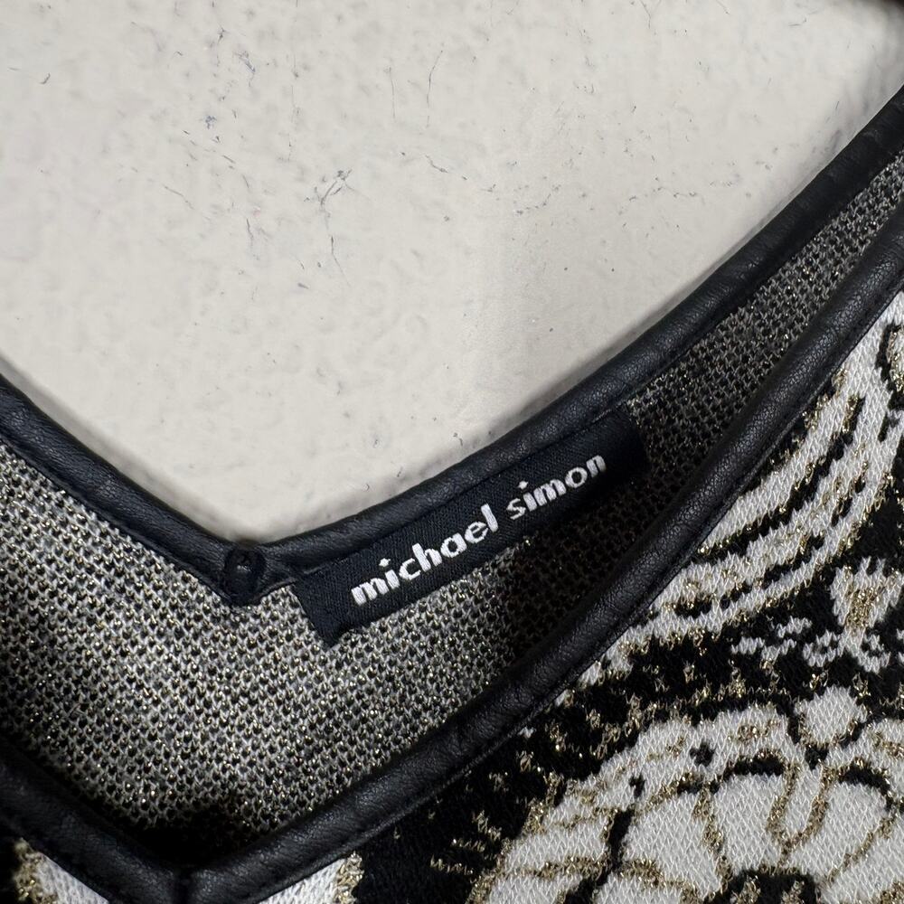 Michael Simon Petite Small Metallic Sweater Tank Black White Geometric Print - Picture 7 of 9